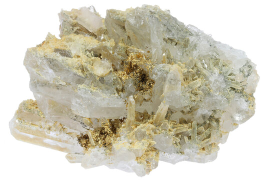 native gold on clear quartz from Eagle Mine, Colorado isolated on white background
