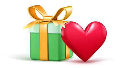 Valentine's Day illustration with beautiful gift box and red heart on white background