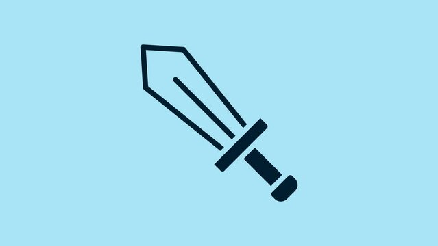 Blue Sword for game icon isolated on blue background. 4K Video motion graphic animation