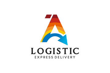 Letter A design with arrows for fast delivery and logistics logo