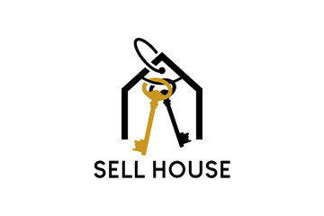 Home price tag logo design and lock, home property buying and selling logo