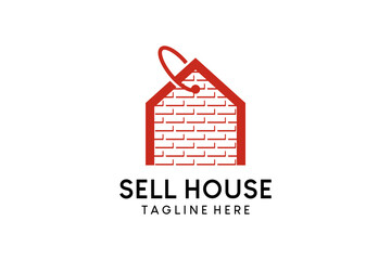 House price tag logo design, creative brick house property buying and selling logo