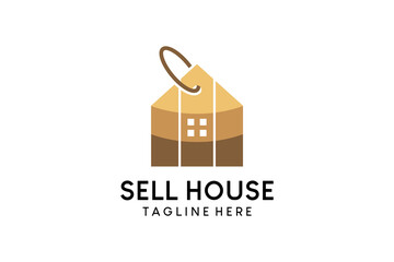 Home price tag logo design, creative home property buying and selling logo