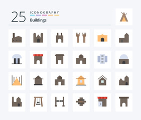 Buildings 25 Flat Color icon pack including marketplace. building. fortress. courthouse. court building