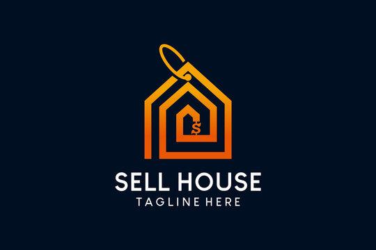 Creative line house price tag logo design, home property buying and selling logo