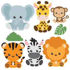 Cute African animals vector cartoon illustration