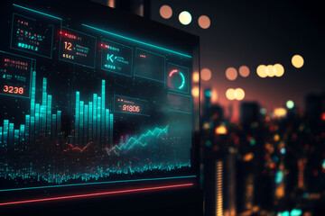 close-up view monitor of stock market report, Generative Ai