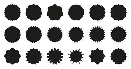 Starburst speech bubbles. Starburst and Sunburst badges collection. Black Promo Tags. Flat vintage stickers, labels on white background. Vector illustration.