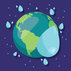 earth planet and water drops