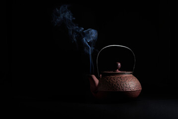 Steaming japanese iron kettle