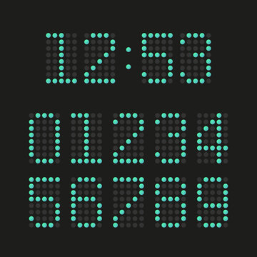 Digital Clock set in pixel style. Electronic Numbers collection. Vector illustration.