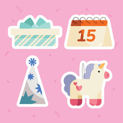 four birthday party icons