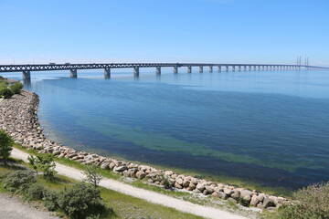Fototapeta na wymiar The Öresund Bridge via the Baltic Sea Connection from Sweden to Denmark