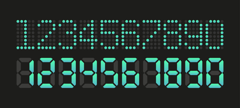 Digital Clock set in pixel style. Electronic Numbers collection. Vector illustration.