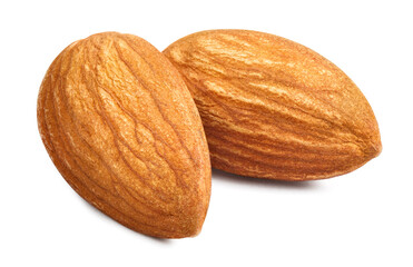 Delicious almonds, isolated on white background