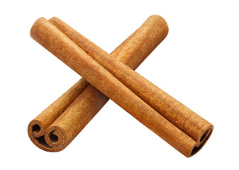 Two delicious cinnamon sticks, isolated on white background