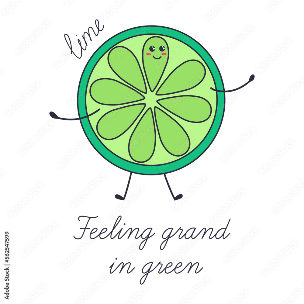 Wall mural feeling grand in green - hand drawn lime illustration with lettering. doodle style vector print.