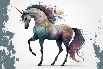Obraz na płótnie Canvas Pretty unicorn standing magical fantasy Generative AI