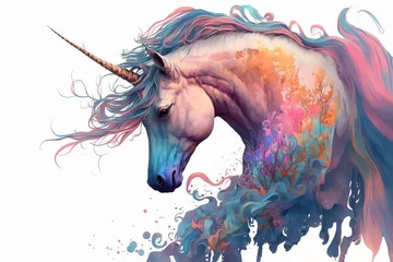 Muurstickers Pretty unicorn close up portrait magical fantasy Generative AI © gridspot