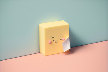 A cute block of sticky notes leaning against a wall, generative ai