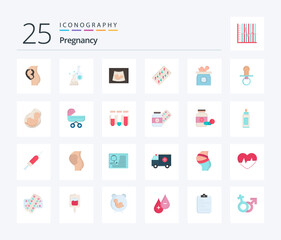 Pregnancy 25 Flat Color icon pack including . baby. test. sonogram. maternity
