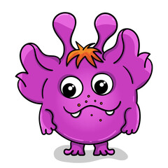 Purple monster with orange hair. Cute alien. An isolated microbe. 