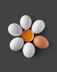 Chicken eggs on a black background