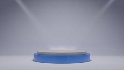 Illuminated geometric podium on a light background
