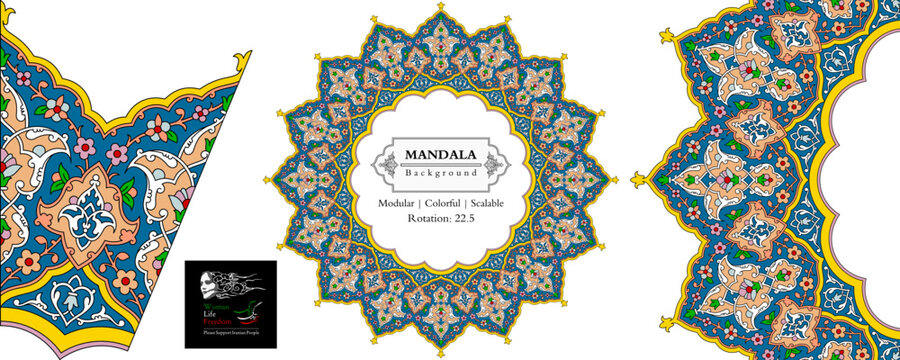Mandala frame persian iranian arabic turkish islamic hindi indian tibetan traditional colorful vector modular pattern texture vintage ornate retro elegant ornamental borders frames floral tazhib 09
