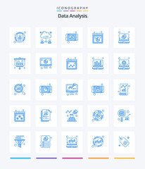 Creative Data Analysis 25 Blue icon pack  Such As database. graph. user. database. analysis