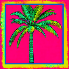 Bright pop art palm tree on pink created with generative ai