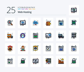 Web Hosting 25 Line Filled icon pack including web. page. browser. world. online