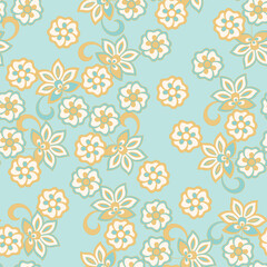 Fototapeta na wymiar Seamless pattern with ethnic flowers. Vector Floral Illustration in asian textile style