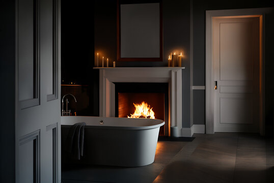 minimalistic bathroom with fireplace
