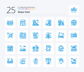 Water Park 25 Blue Color icon pack including map. water. slider. beach ball. park