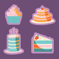 four birthday sweet cakes