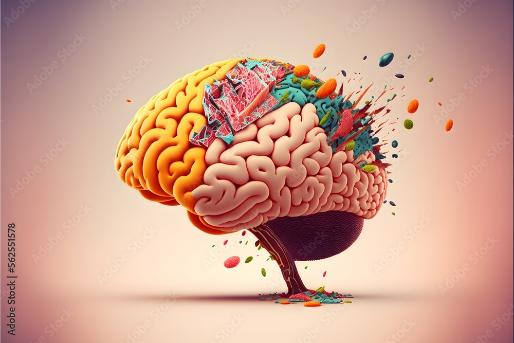 Wall mural human brain side view. graphic illustration of human brain. colorful. vibrant. modern. science. scie