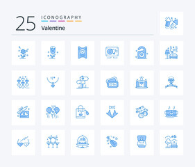 Valentine 25 Blue Color icon pack including sofa. wedding. music. heart. tag