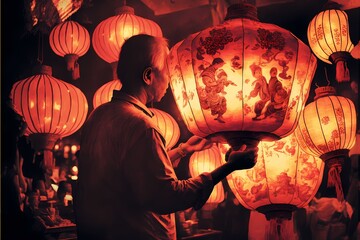 ﻿A person holding a lantern - Generative AI