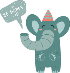 Be happy elephant. Baby shower animal print