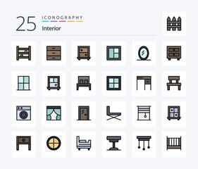Interior 25 Line Filled icon pack including interior. window. interior. interior. frame