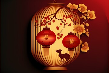 Obraz premium ﻿A lamp with a bird and flowers - Generative AI