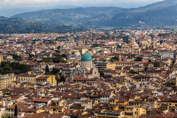 Florence, Italy. Picturesque view of the city from the height of the Duomo dome. Great synagogue