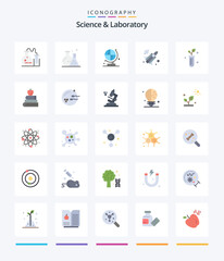 Creative Science 25 Flat icon pack  Such As science. books. missile. apple. lab