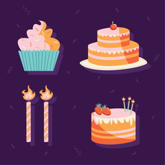 happy birthday four icons