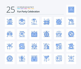 Party 25 Blue Color icon pack including birthday. firework. bottle. explosive. bomb