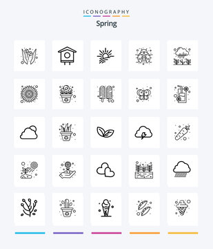 Creative Spring 25 OutLine icon pack  Such As plant. garden. light. lady bug. insect