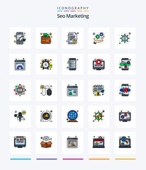 Creative Seo Marketing 25 Line FIlled icon pack  Such As seo. marketing. paper. optimize. marketing