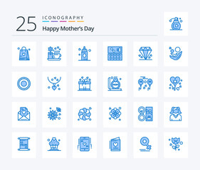 Happy Mothers Day 25 Blue Color icon pack including baby. mother. child. mom. diamond