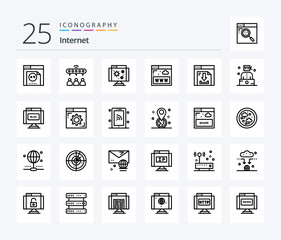 Internet 25 Line icon pack including internet. arrows. computer. www. internet